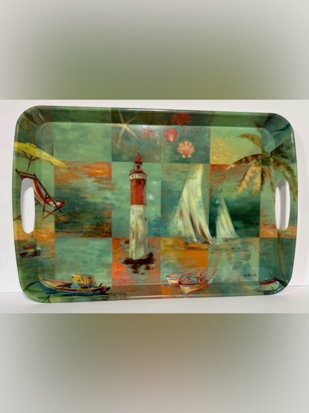 Coastline/Nautical Themed Serving Tray - Green with assorted colors entertaining